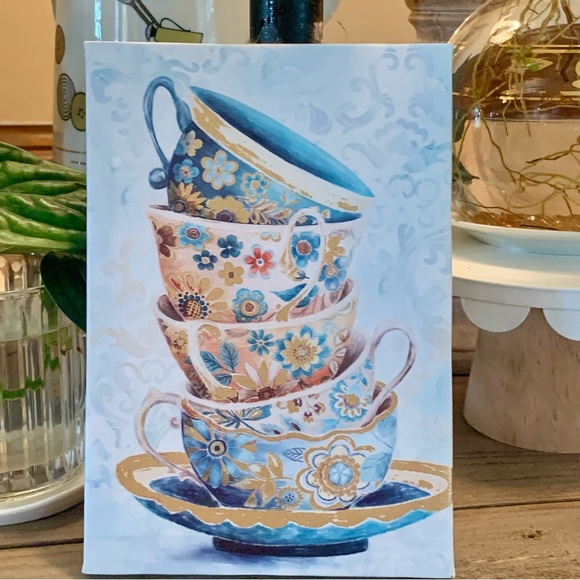 Art Work~Canvas~Tea Cups~wall art~farmhouse~rustic~boho~cottage core~granny core - Picture 3 of 4